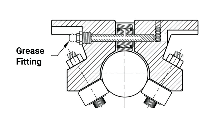 Twin Roller Pillow Block (Inch)  – Grease Fitting Option Diagram